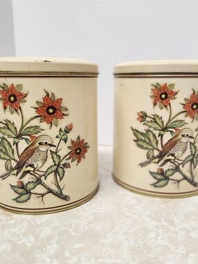 Set of 2 Vintage Bird Floral Tins Made in England Cottage Core Country Nature